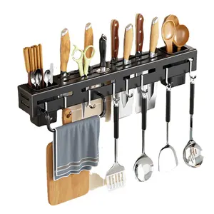通用厨房储物钢壁挂式30厘米勺子和刀架，带刀套