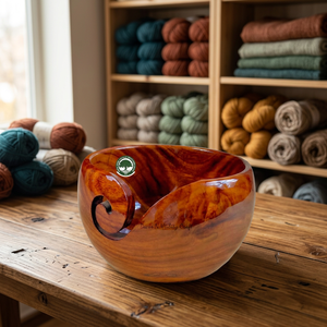 Bol à fil en bois coloré, artisanal, écologique, sculpté avec des trous pour aiguilles, support de rangement de bureau pour tricot et crochet - Product Image 4