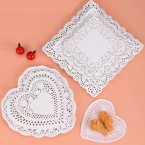 Manteles individuales de corazón cuadrados redondos personalizados, tapetes de encaje de papel para pasteles, postres y decoraciones de boda