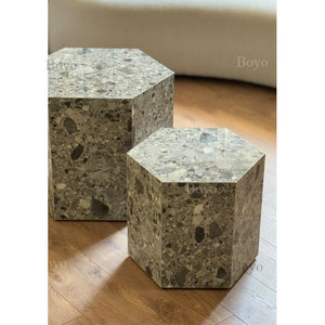 Table en marbre brun personnalisée, mosaïque de travertin beige, plateau à fromage, table cubique, socle, table basse en marbre - Product Image 3