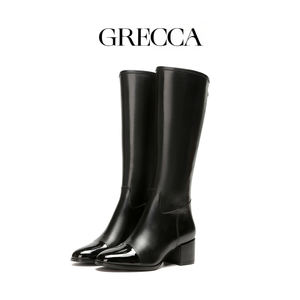 Yeni Sonbahar/Kış Kadın Batı Tarzı Sivri Burun Diz Boyu Çizmeler Beyaz Dar Kesim Yüksek Kalın Topuklu Su Geçirmez - Product Image 6