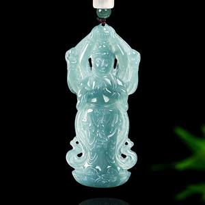 หยกธรรมชาติสีน้ำเงินหยกเจดิท พระโพธิสัตว์พันมือ จี้หยก ดีไซน์ดั้งเดิมสำหรับทุกเพศ พร้อมใบรับรองการประเมิน GY76 - Product Image 1
