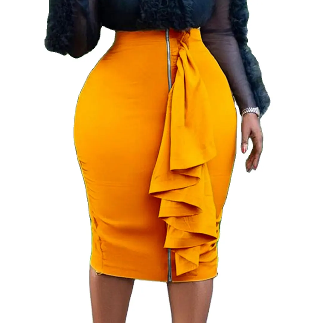 Women Pencil Skirt European Style Middle Zipper OL Dress Knee Length Over Size