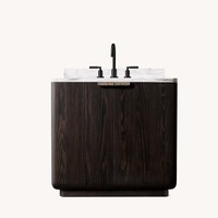 Meuble-lavabo simple de luxe moderne en bois massif, style américain, avec plateau en marbre et robinet doré brossé, personnalisable pour hôtel, directement de l'usine