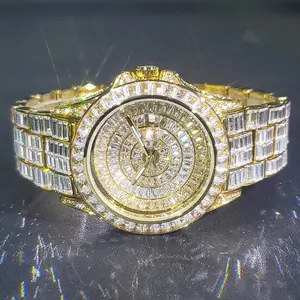 Extravagante corrente banhada a ouro 18k, aço inoxidável, sólido, hip hop, diamante, relógios masculinos