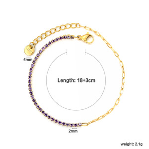 Pulsera de Cadena con Circonitas de Colores, Acero Inoxidable, Estilo Simple y Versátil, Joyería para Uso Diario de Mujer - Product Image 4