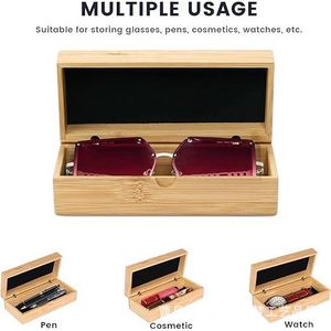 Étui à lunettes en bois de bambou, 16,5x7,5x5,5 cm, boîte d'emballage rectangulaire à rabat en bois massif pour lunettes de soleil et lunettes - Product Image 5