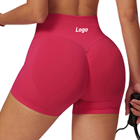 Shorts de yoga taille haute pour femme avec logo personnalisé, compression, effet push-up, sans coutures, pour l'entraînement, tenue athlétique unie