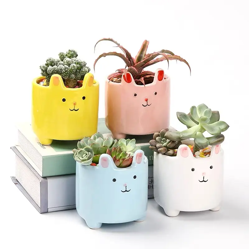 Hot Sale Small Mini Cute Cartoon Flower Pot Outdoor Indoor Desktop Succulent Planter Ceramic Flower Pots