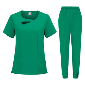 Women Scrub Suit Set Moisture Wicking Knitted Split Uniform Hospital Workwear Full Coverage Medical Operating Room Apparel - Product Image 3