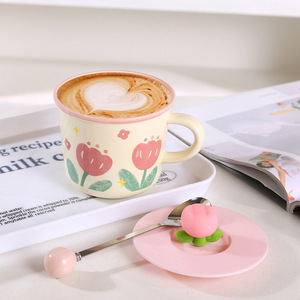 Mug Kaca Bunga Tulip Jepang Gaya Ins, Cangkir Kopi Sarapan Kreatif untuk Wanita, Tahan Suhu Tinggi, Aman untuk Microwave, Dilengkapi Tutup - Product Image 4