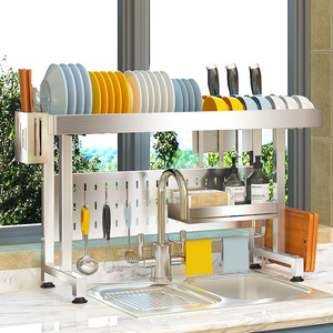 Stainless Steel Sink Storage Rack Double Layer Dish Drainer Kitchen Countertop Organizer 304 Steel L Size - Product Image 2