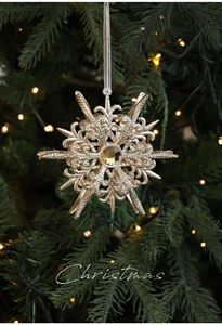 Set di Decorazioni Natalizie 2026 con <span class=keywords><strong>Glitter</strong></span> Dorato, Ornamenti a Forma di Cervo, Pavone, Fiocco di Neve e Carosello in Plastica da Appendere all'Albero di Natale - Product Image 5