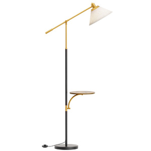 European Style Floor <b>Lamp</b> With <b>Shelf</b> Adjustable Height Brass Body LED Light Source White Shade For Living Room Bedroom - Product Image 5