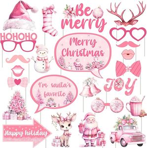 Accessori Fotografici Natalizi Rosa, Oggetti di Scena per Selfie Natalizi, Fai-da-Te per Ragazze e Donne, Buone Feste Invernali - Product Image 1