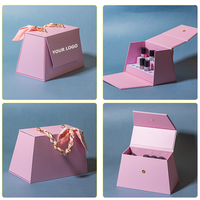 Boîte cadeau magnétique trapézoïdale personnalisée avec logo imprimé, design créatif, avec poignée, pour emballage cosmétique et beauté, vente en gros