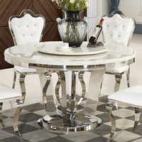 Table à manger ronde en marbre minimaliste moderne Style européen Table à manger en acier inoxydable Meubles avec plateau tournant