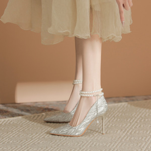 ハイヒール レディース スリムヒール 2026年新作 ポインテッドトゥ ブライズメイド ウェディングドレス クリスタル ブライダルシューズ 足の疲労をかけない - Product Image 3