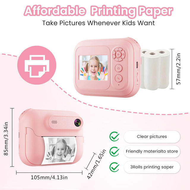 Digital Photo Children's Portable Mini Instant Print Video Camera HD Resolution 2.0" Screen Cute Photographic Toy Selfie Camera