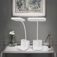 Lampe de bureau LED moderne avec charge USB, 3 supports de stylo flexibles, support de téléphone, gradation progressive pour chambre à coucher, bureau, salle de lecture