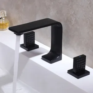Klasik tasarım banyo 3 delik 8 "yaygın pirinç mat siyah mikser çift kolu banyo havzası musluk