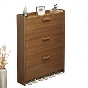 Stackable Modern Gold Wooden Panel <b>Shoe</b> <b>Rack</b> Organizer for Living Room- Furniture 3 Shelves Adjustable <b>Wall</b> Mount Strong Large - Product Image 3