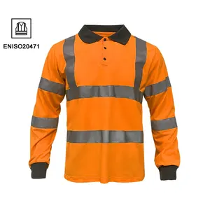 Custom Logo Work Uniform Polo Hivis Reflective Long Sleeve Work Wear Polo Shirt hivis orange