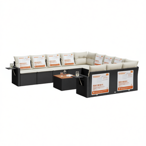 Black Cream Garden <b>Sofa</b> Set <b>Rattan</b> Outdoor Furniture With Cushions Waterproof Contemporary Design - Product Image 1