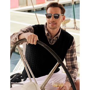 Custom <b>Men's</b> Casual Sleeveless Cable Striped <b>Knit</b> V-Neck Pullover Wool Polyester <b>Waistcoat</b> Cotton Filling Logo Outer Wear - Product Image 5