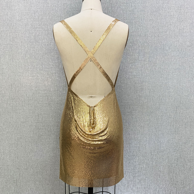 knee length dresses for ladies Vegan Metallic Open Back Strap Shift Dress main image 0