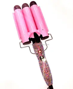 Best selling products ceramic hair styler rhinestone waver bedazzle professional bling curling irons 3 barrel crimper hair iron