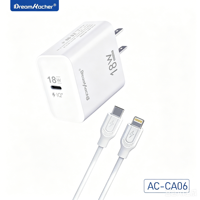 Chargeur rapide PD 18W Type-C Prise EU/US Entrée AC 100-240V Câble de 1 mètre pour téléphone portable Montre connectée Ordinateur portable & Appareil photo 5V/3A