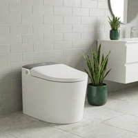WC intelligent allongé en céramique à poser au sol avec chasse automatique, bidet, siège chauffant, veilleuse, capteur radar, ouverture automatique du couvercle et siphon en P