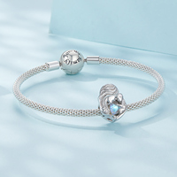 Breloque mère et enfant plaquée argent avec incrustation de cœur en opale, bijou romantique, cadeau unisexe