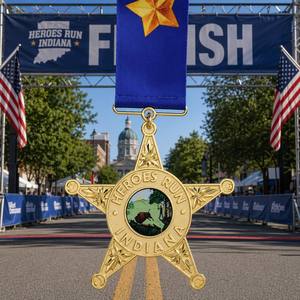 Medalla de la carrera Indiana <span class=keywords><strong>Heroes</strong></span> Run, directa de fábrica, de aleación de zinc, con forma de estrella 3D, chapada en oro, para premios por logros en carreras comunitarias. - Product Image 1