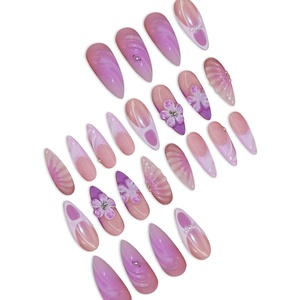 Venta al por mayor 24 piezas diseño en forma de almendra francesa puntas de <span class=keywords><strong>uñas</strong></span> usable extraíble <span class=keywords><strong>flores</strong></span> de <span class=keywords><strong>manicura</strong></span> para aplicación de dedo - Product Image 5