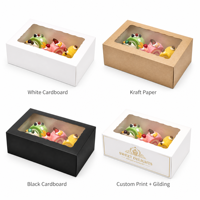Boîte à pâtisserie pliable avec couvercle ondulé en PVC à fermeture à pression, sans colle, en papier kraft blanc, logo personnalisé OEM, emballage pour gâteaux et desserts