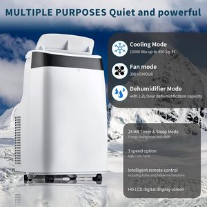 Aire Acondicionado Portátil Yoyo de 10000 Btu con Control Remoto, Ventilador de Refrigeración, Modo de Sueño para Habitación, Oficina, Dormitorio, Color Blanco - Product Image 2
