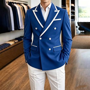 Abito da uomo blu cielo e <span class=keywords><strong>bianco</strong></span>, doppiopetto con revers a punta, giacca e pantaloni di alta qualità, 2 pezzi, per matrimonio, costume da uomo - Product Image 3