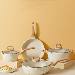 Batterie de cuisine en aluminium forgé avec revêtement marbré antiadhésif, poignée en bakélite, comprenant poêle, casserole et faitout - Offre Spéciale - Product Image 6