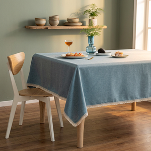 Minimalist Blue Linen Cotton <b>Tablecloth</b> <b>Square</b> Plain Dyed Washable Home Decor Woven Solid Style - Product Image 1