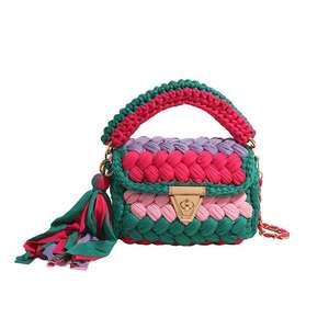 กระเป๋าถือโครเชต์แฟชั่นใหม่2025หลากสีเสื้อยืดเส้นด้ายเปิดปิดลำลองกระเป๋าสะพายไหล่กระเป๋าชายหาดหลายสี - Product Image 5