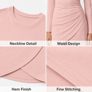 Robe de golf personnalisée OEM pour femmes, rose blush, manches longues, ourlet asymétrique plissé, coupe élégante et ajustée, marque privée - Product Image 4