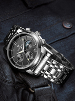 Jam Tangan Mark Fairwhale Quartz 30ATM Tahan Air Jarum Bercahaya Tampilan Fase Bulan Jendela Kalender Tanggal Tali Baja Gesper Pin FW-5370