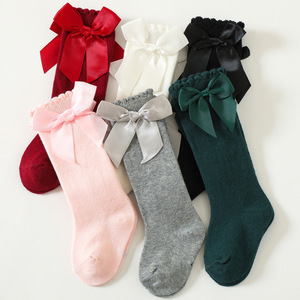 Calcetines para Bebé Niña, Calentadores de Piernas, Calcetines de Algodón para Recién Nacidos con Lazo de Terciopelo, Calcetines de Invierno para Niños, Calcetines hasta la Rodilla - Product Image 1