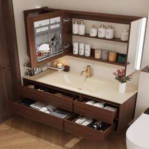 Mueble de baño moderno de lujo personalizable con espejo LED, encimera y lavabo. - Product Image 4