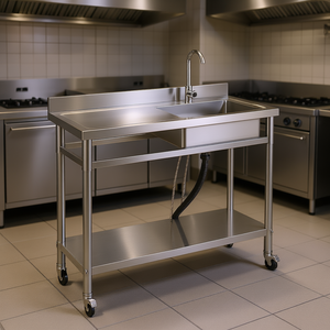 Évier utilitaire commercial en acier inoxydable 39,4x19,7 pouces avec roulettes pour plan de travail de cuisine - Product Image 2