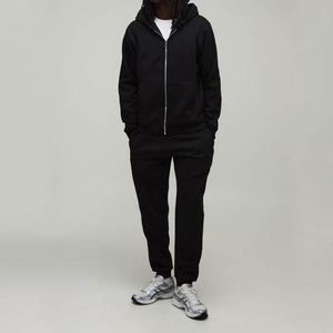 Ensemble de survêtement deux pièces pour homme, noir, basique, uni, avec sweat à capuche zippé et pantalon de jogging - Product Image 4