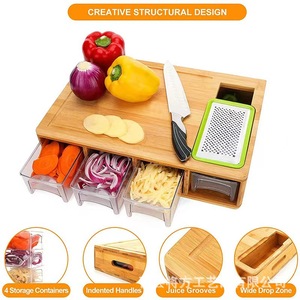 Ensemble de planches à découper en bambou avec tiroirs et râpe pour la préparation des légumes en cuisine - Product Image 4