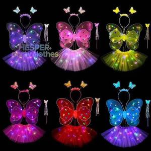 Conjunto de Ropa Infantil de 4 Piezas con Falda Tutú Iluminada con LED de HP Best Made, Diseño de Hada Mariposa de Tul para Niñas, para Halloween y Navidad - Product Image 1